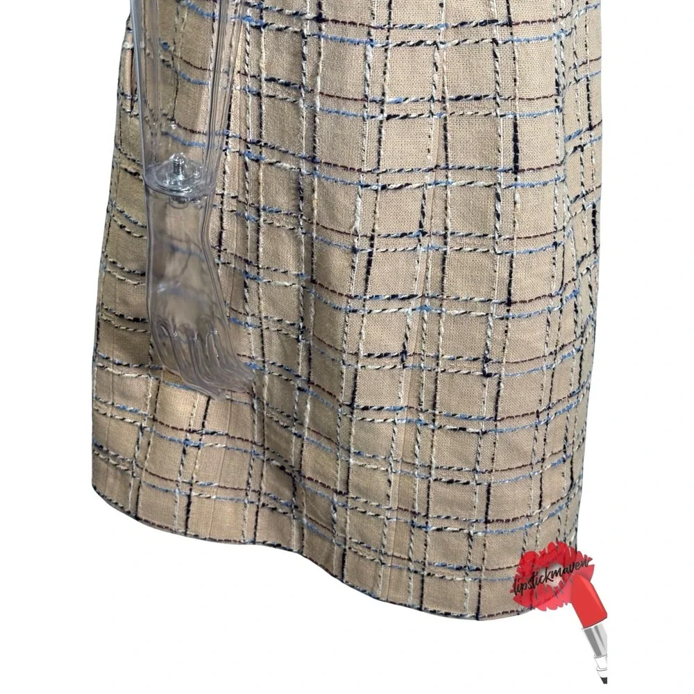 Tory Burch Evie‎ Career Dress Size 10 Woven Neutral Tan Blue Quiet Luxury